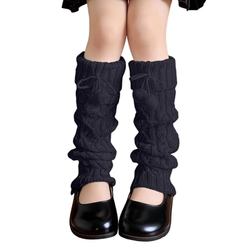 2026 Novedades Calcetines calentadores de piernas de punto para niñas, patrón de invierno, calentadores, calcetines de botas con pompones, mangas térmicas gruesas de tobillo para niños pequeños