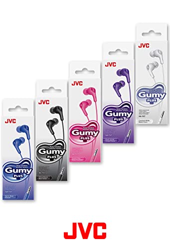 Image of White GUMY in Ear Earbuds with Stay fit Ear Tips. Wired 3.3ft Colored Cord Cable with Headphone Jack. Small, Medium, and Large Ear tip earpieces Included. JVC GUMY HAFX7W