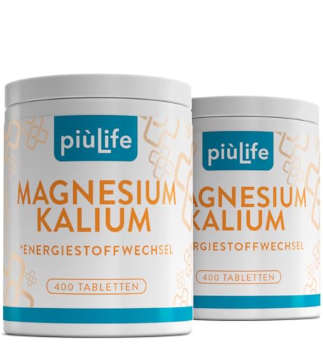 Magnesium Kalium Hochdosiert 800 Tabletten PiùLife, Müdigkeit, Elektrolyte Sport, Energie, Nahrungsergänzung für Muskeln & Nerven, Kaliumcitrat & Magnesium