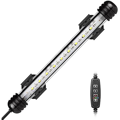 IREENUO Aquarium Light, Submersible Fish Tank Light with Auto on/Off Timer, Blue and White Color Changing Underwater LED Lighting for 20-40 cm Tanks Cover