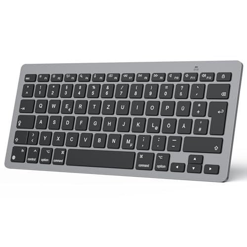 OMOTON Bluetooth Tastatur für Mac,Kompakte kabellose Mac Tastatur kompatibel mit MacBook Pro/Air, iMac, iMac Pro/mini,Ultra-dünn, QWERTZ DE-Layout,Grau
