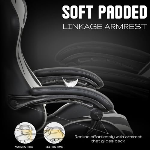 Image of Dr Luxur Musclerice Gaming Office Chair Ergonomic Lumbar Support, PU Leather High Back, Swivel Task Chair with Footrest, Removable Neck, Padded Linkage Arm Rest (Black)