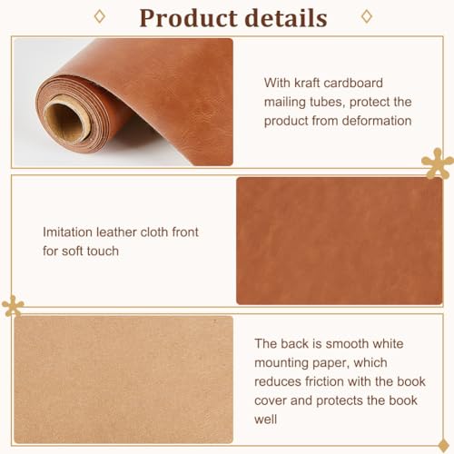 OLYCRAFT 120x43cm Braune Kunstleder Bucheinband Tuch Bucheinband 0.7mm dick Kunstleder Buch Tuch Leder ähnliche Bucheinband für Buchbinderei Geschenk Box Machen DIY Handwerk