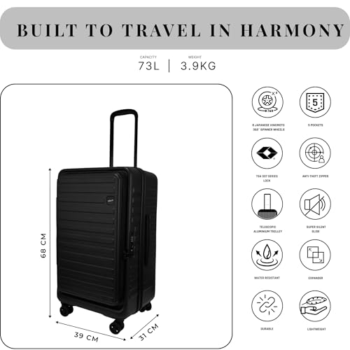 Image of F Gear Windsor Medium 68cm German Makrolon Polycarbonate|Japanese Hinomoto Wheel|Front-Opening Trunk-Style Hard Luggage|Check-in Suitcase for Travel|Laptop sleeve, Expandable, Anti-Theft Zipper| Black