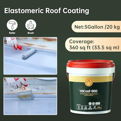 Image of 5 Gallon Gray Waterproof Elastomeric Roof Coating Sealant, Flexible Solar Reflective Liquid Waterproofing Adhesive for Flat, Metal, Slope Roofs Repair 20KG