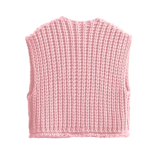 Image of Women's Sleeveless Chunky Knit Cardigan V-Neck Button Down Vest Casual Loose-Fitted Crochet Sweater with Pockets 2024