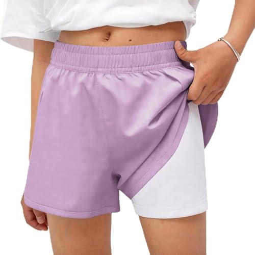 Image of MEILONGER Girls Swim Shorts 2 in 1 Bathing Suits Kids Quick Dry Boardshort Bottoms Swimming Swimwear with Compression Liner