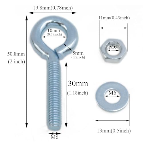 Image of yukata 1 /4 inch x 1.18 inch Male Threaded Carbon Steel Eye Bolts with Nut Shoulder Lifting Ring Bolt Hook Bolt Eye Bolt Lifting Ring Bolt Marine Expansion Class 12Set