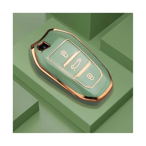 Coque clé Peugeot 2008 3008 5008 en TPU vert avec porte-clés