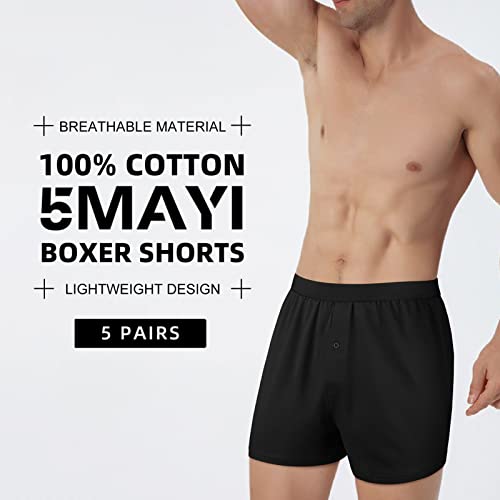 5Mayi Mens Underwear Boxers Cotton Knit Underwear For Mens Boxer Shorts All Black M #TOP1