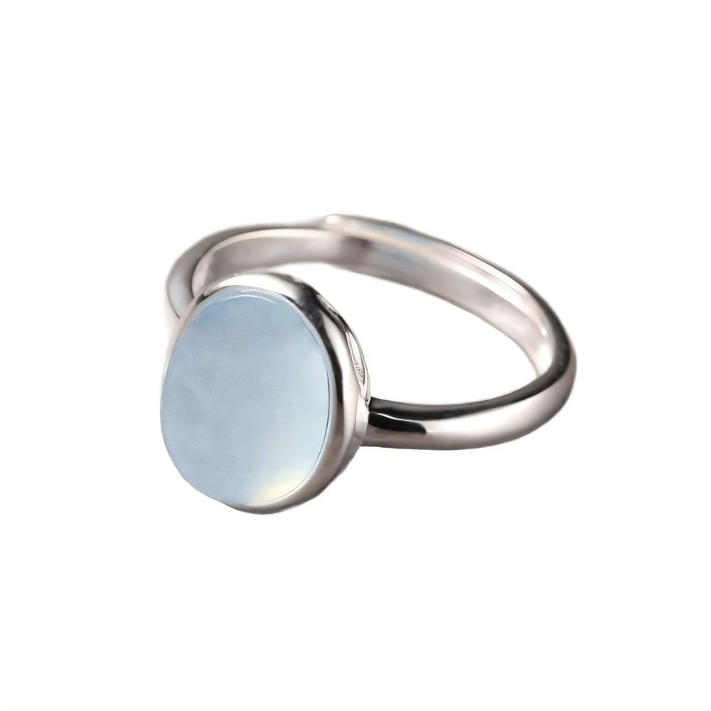 NicoWerk SRI1030 Anillo para mujer en Plata de Ley 925 con piedra ovalada azul mar lisa brillante inusual filigrana curva elegante