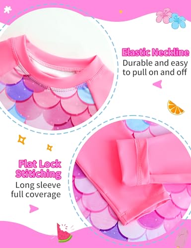 Image of TENVDA Girls Swimsuit Long Sleeve Rash Guard Sets UPF 50+ Two Piece Bathing Suits Size 3-12 Years