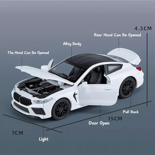 Image of Model Car Exclusive Alloy Metal Pull Back Die-cast Car Metal Pullback Toy car with Openable Doors & Light Music Best Gifts Toys Kids (1:32 Scale B-M-W M8 - Black)