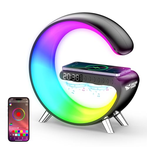 Smiling Shark Wecker Licht, Intelligente Lichtwecker Atmosphärenlicht Wake Up Light Mit Bluetooth-Lautsprecher & Kabellosem Schnellladegerät App Steuerung Dimmbar, Wake-Up-Alarm-Clock-Light