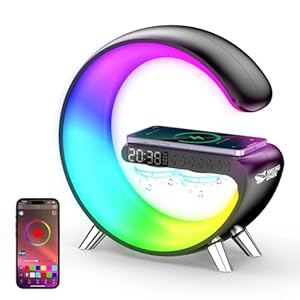 Smiling Shark Lampes de Réveil, Lampe Ambiance de Charge Sans Fil LED Intelligente【App Contrôle, Grand, Noir】Avec Haut-Parleur Bluetooth & 16 Millions de Couleurs Pour Chambre Salon, Wake-Up-Light