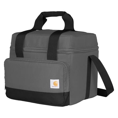 Carhartt Insulated Two Compartment Cooler, Durable Water Repellent Material W/Front Zippered Pocket for Camping, Beach & Travel, 24 Can, Gravel