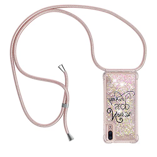 Collier pour Huawei P20 Silicone Coque, Glitter Liquide Filles Femmes Étui Housse, Étincelle À Bandoulière Et Cordon Collier avec Réglable Cordon Lanière Pochette pour Telephone Portable Cover
