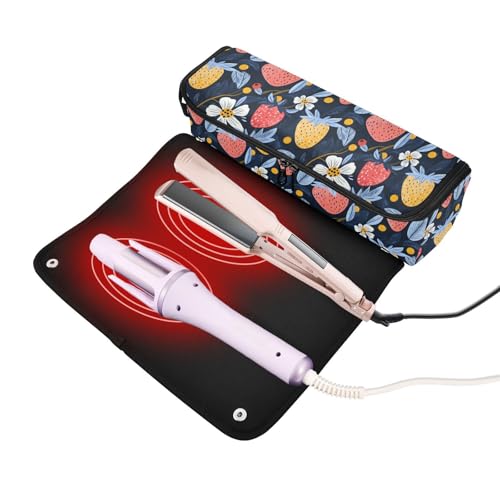 Bolso de viaje para herramientas de cabello Strawberry Flower Marble resistente al calor para planchas, rizadores y organizador portátil miniatura 2
