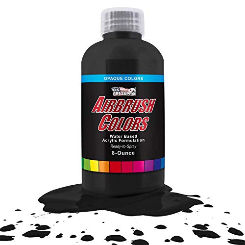 US Art Supply Deep Black Opaque Acrylic Airbrush Paint 8 oz.- Ready to