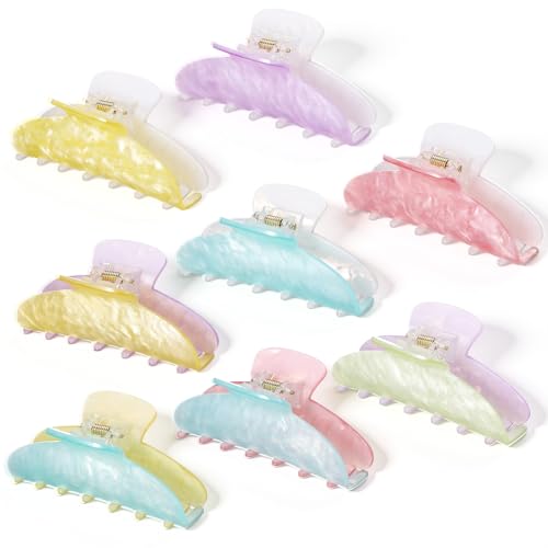 Yuxung 8 Pcs Large Acrylic Hair Claw Clips,Double Pinyin,Lovely Color