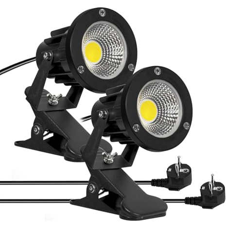 Milpoel COB LED Strahler mit Klemme, 7W, 3m Kabel, IP65 Wasserdicht, Außen- & Innenbeleuchtung (Kaltweiß, 2)