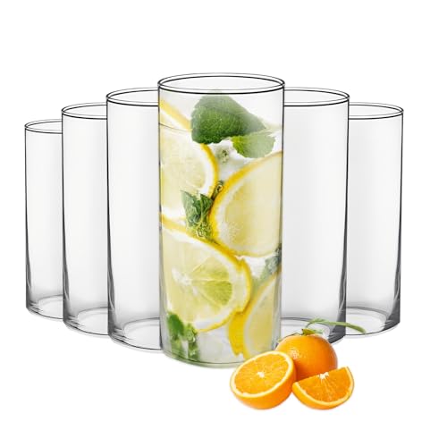 Set of 6 Traditional Highball Glasses 360ml 12.25oz Ideal for Water Juice Beer Cocktails and Cold Drinks Stylish Design with Thick Base Perfect for Parties Gatherings and Everyday Use