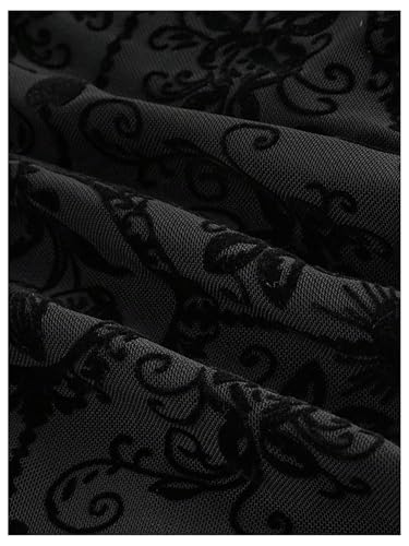 Verdusa Women's Gothic Clothes Flare Sleeve Tops Flower Pattern Velour Cross Lace-up Waist Crop Top4