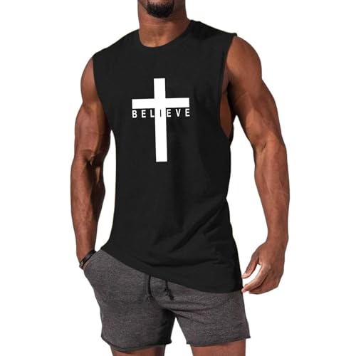 Weiyuqi Christian Tank Top for Men Jesus Cross Shirts Believe Printed Faith Sleeveless Graphic Tee Workout Muscle Shirt