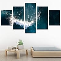 SIGNWIN 5 Panel Canvas Wall Art Beach Blue Coastal Cool Photography Relax/Calm for Home Decorations Ready to Hang - 60