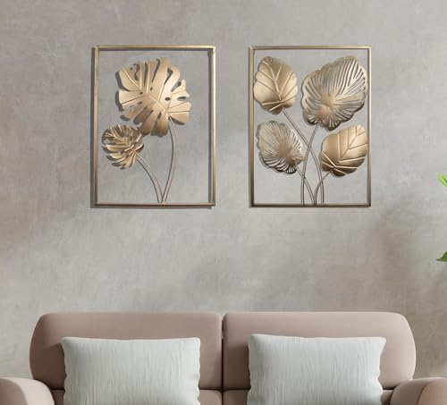 Image of Home And Crafts - 4 Leaves Gold metal Wall Art for living room bedroom hall gift | Home & Decor | Gold| 12 * 18 inch