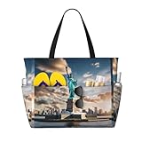 BKDODKS Bolsa de viaje con estampado de Estatua de la Libertad en Nueva York para vacaciones en la playa, picnic y actividades deportivas diarias, Negro -, Talla única