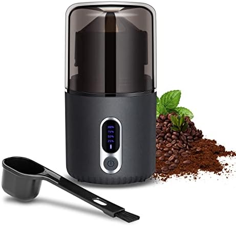 Wireless Coffee Grinder with LED Power, Electric Portable Coffee Bean Grinder with Brush, Herb Grinder, Spice Grinder with Removable Bowl & Spoon and 304 Stainless Steel Blade