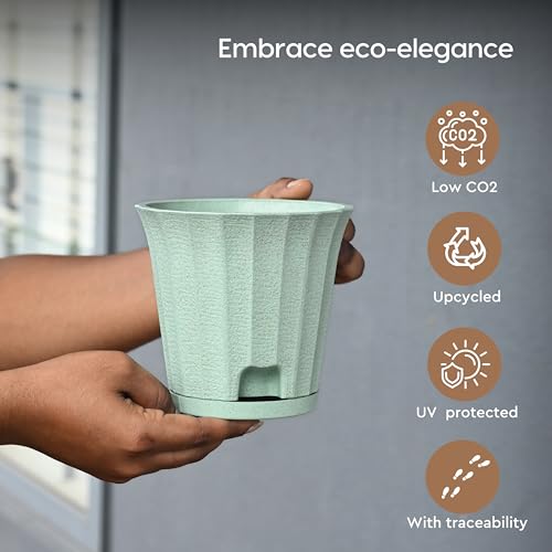 Image of Eha Earth Friendly Ace 5 inch Small Self Watering Pots for Indoor Plants | Set of 6 | Plant Pot Made with Bamboo Fibers | Table Top Planters for Home Decor, Flower Pot for Living Room | Celeste