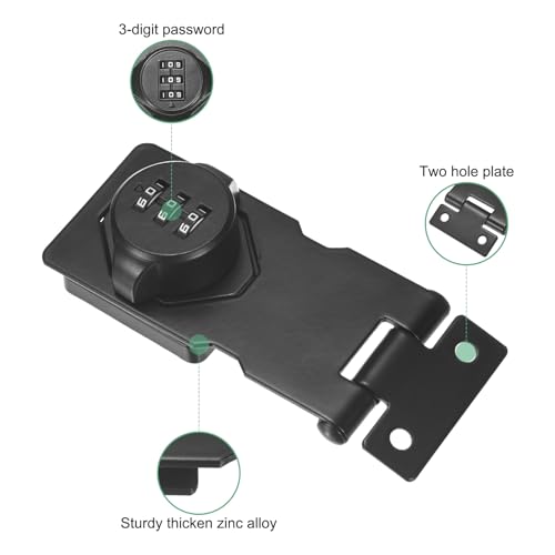 Image of M METERXITY 2-Pack Keyless Combination Lock, 3.7 inch Zinc Alloy Mechanical Password Twist Knob Hasp Locks Latch, 90 /180 Degree Barn Door Lock for Cabinet /Closet /Garage /Drawers /Garden [Black]