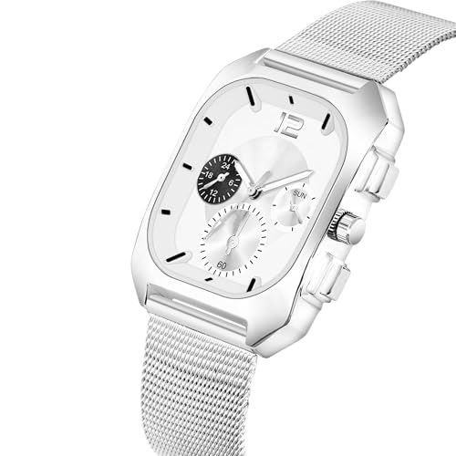 Image of Shocknshop Analog Square Dial Mesh Stainless Steel Strap Watch for Men and Boys -WCH186