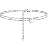 Moodear Silver J Initial Anklet Layered Dainty White Gold Tiny Heart Charm Handmade Carved Alphabet