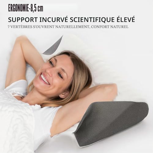 Oreiller Ergonomique Cervical, 2 en 1 Oreiller Memoire Forme, Coussin de Nuque, Coussin Orthopédique, Oreillers Ergonomique, pour Dormir sur Le Côté et Le Dos (Gris) – vue 3