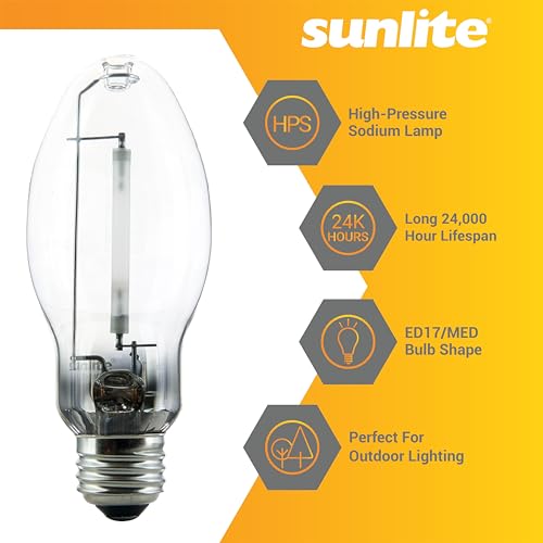 Sunlite 03610 LU70/MED High Pressure Sodium Light Bulb, 70 Watts, ED17/MED, Medium Base (E26), ANSI Code S62, 6000 Lumen, 24000 Life Hours, Clear, 2100K by Sunlite - Image 3