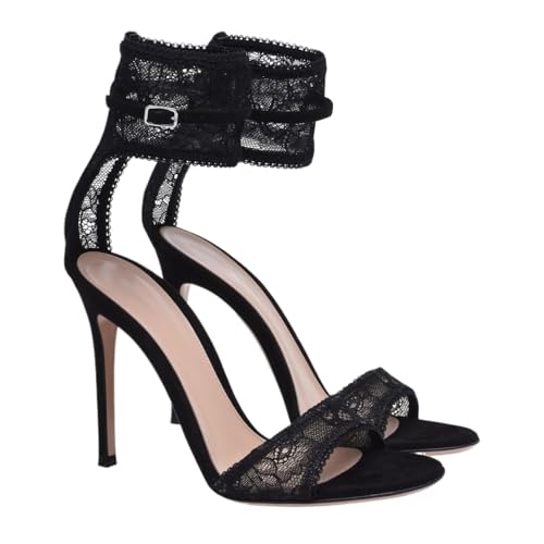 Women's Lace Stiletto High Sandals Open Toe Strappy Sexy Heels Wedding Party Dress Shoes