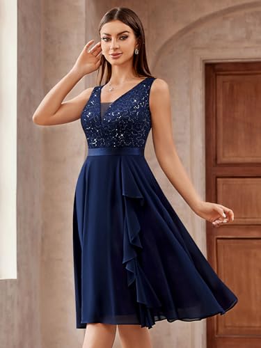 Image of MISSMAY Women's Vintage V-Neck Sequin Formal Party A-Line Dress