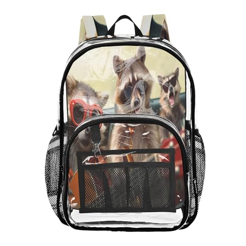 Joitme Sac à dos drôle de raton laveur pour enfants, grand sac transparent, sac transparent, Drôles de ratons laveurs 2, One Size, Ratons laveurs drôles