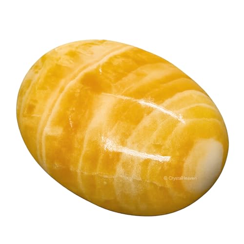 Image of Certified Yellow Calcite Crystal Palm Pebbles Stones for Anxiety Stress Relief Massage - AAA Grade Original Healing Gemstone Agate Palm Stone for Yoga Meditation Spiritual Reiki Feng Shui