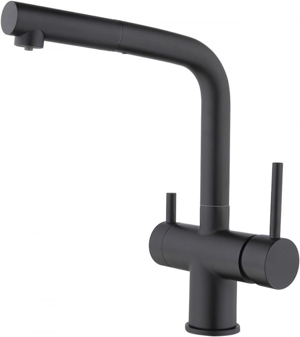 Brushed Black 3Way Kitchen Tapdual Lever Mixer with 360° Swivel Spout & Pullout Spray Includes Water Filter for Clean Drinking Water Kitchen,