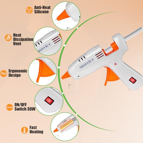 MONVICT Hot Glue Gun Kit, Mini Glue Gun with Carrying Case,20 Pcs Premium Glue Sticks, 10 Pcs Wood Craft sticks, Fast Preheating Hot Melt Glue Gun for School Crafts DIY Arts Gift (White, 30Watts) - Image 2