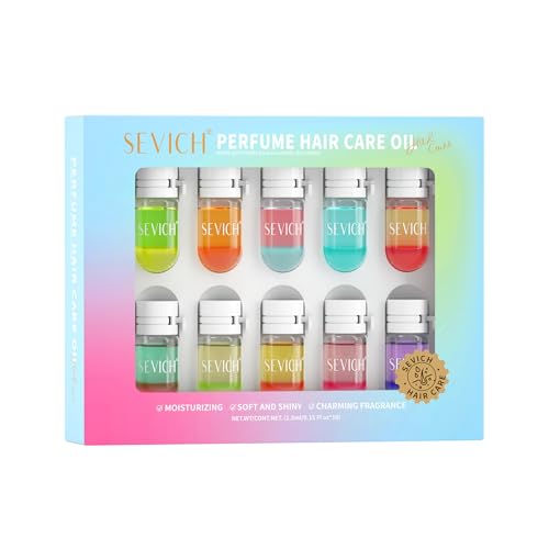 SEVICH Perfume Hair Oil 10 Pack - 1.5ml Capsules with 10 Fragrances (Blossom Dew, Midnight Velvet...) for Shiny, Frizz-Free Hair | Heat & UV Protection | Moisturizing Hair Care Oil​​