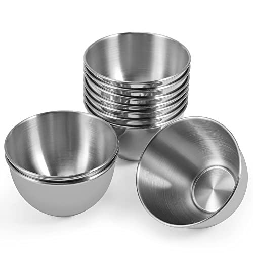 10 Pack 3.3inch Stainless Steel Sauce Dishes Mini Individual Saucers Bowl Round Seasoning Dishes Sushi Dipping Bowl Appetizer Plates, Sliver