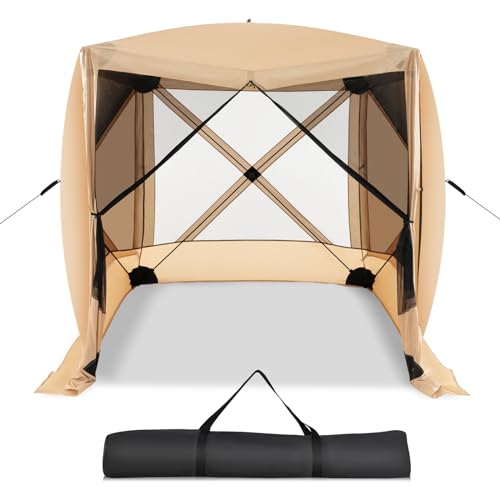 COSTWAY 2.3 x 2.3m/3.5 x 3m Pop up Camping Gazebo, 4/6-Sided Instant Setup House Tent with Carrying Bag, UV 50+ Resistant Portable Outdoor Sun Shelter Screened Canopy (225 x 225 x 205cm, Khaki)
