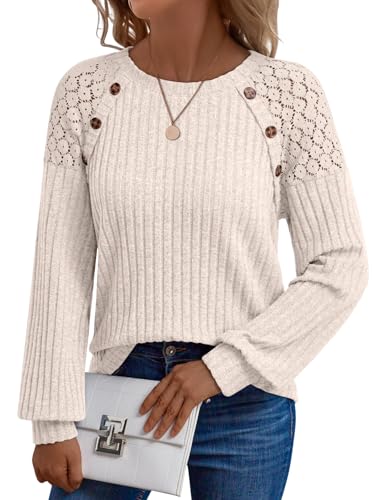 AUTOMET Long Sleeve Shirts Womens Lace Lightweight Sweaters 2025 Early Fall Fashion Business Dressy Casual Tops Trendy Outfits Clothes Apricot