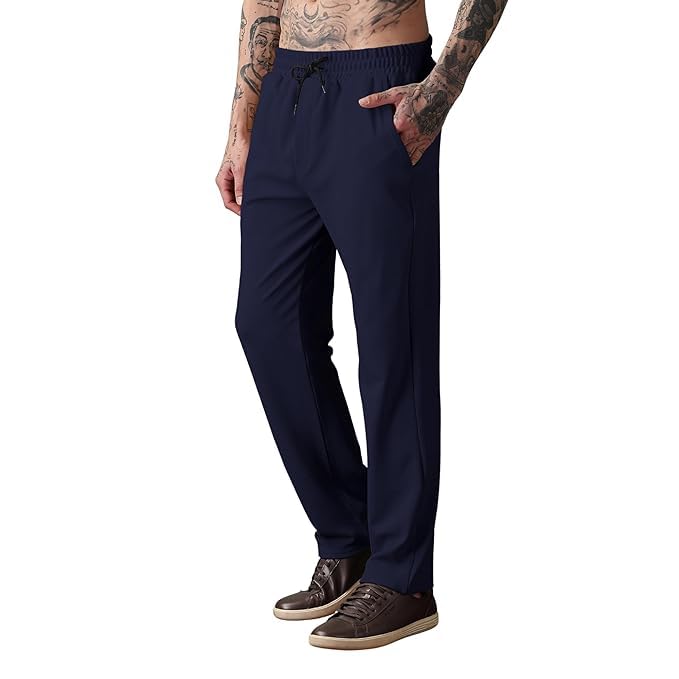 Men Mid-Rise Straight Fit Track Pants for Men | Stretchable Gym Wear Joggers | Casual Sports Track Pant with Pockets & Drawstring