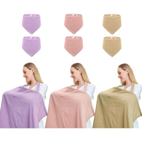 Image of Baby Nursing Covers, Breathable 100% Cotton Nursing Cover with Arched Neckline,Nursing Apron. (Light Pink/Khaki/Light Purple)